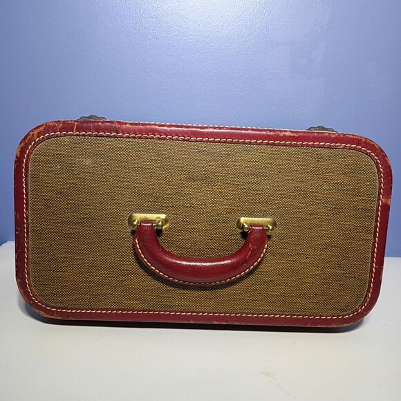 Vintage Skyway Tweed Train Case Cosmetic Luggage Red Lining Old Money Academia - Picture 3 of 14